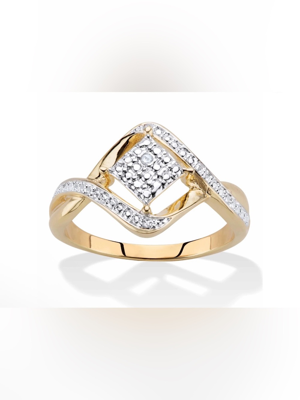 Genuine Diamond Bypass Ring 0.01 CT 14K Gold Plated Two Tone I-J I2-I3